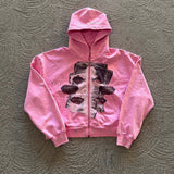 Felpa con cappuccio e stampa di strass in stile street