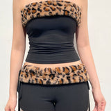 Completo due pezzi con canotta in pile leopardato sexy e coulisse