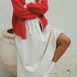 Cardigan vintage con bottoni e scollo a V in maglia a trecce