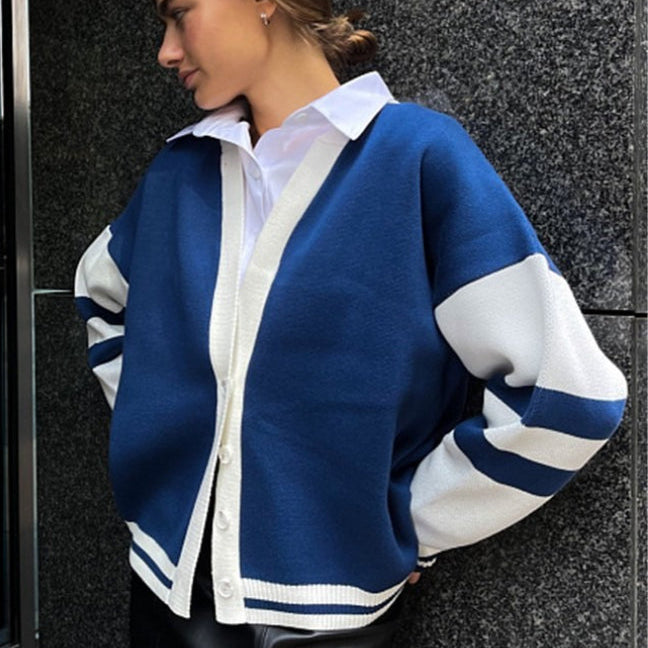 Cardigan in maglia rilassato a righe color block semplice