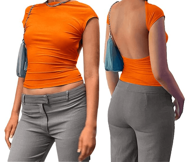 Top corto da donna – aderente ed elasticizzato – maniche corte – collo alto – comodo