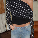 Blusa vintage a pois slim fit con una spalla
