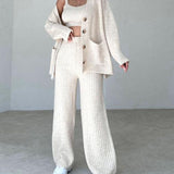 Completo da donna 3 pezzi - Maglia comoda - Cardigan oversize, canotta, pantaloni a gamba larga