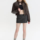 Giubbotto bomber con cerniera in pelle PU