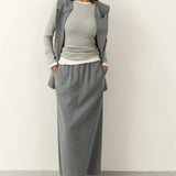 Completo da ufficio lungo e senza maniche grigio a due pezzi