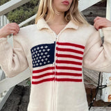 Cardigan in maglia elegante con stampa bandiera calda