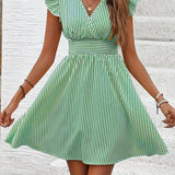 Abito da donna - Scollo incrociato - Maniche a balze - Vita aderente - Gonna svasata