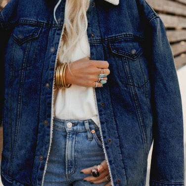 Giubbotto bomber in denim foderato in pile