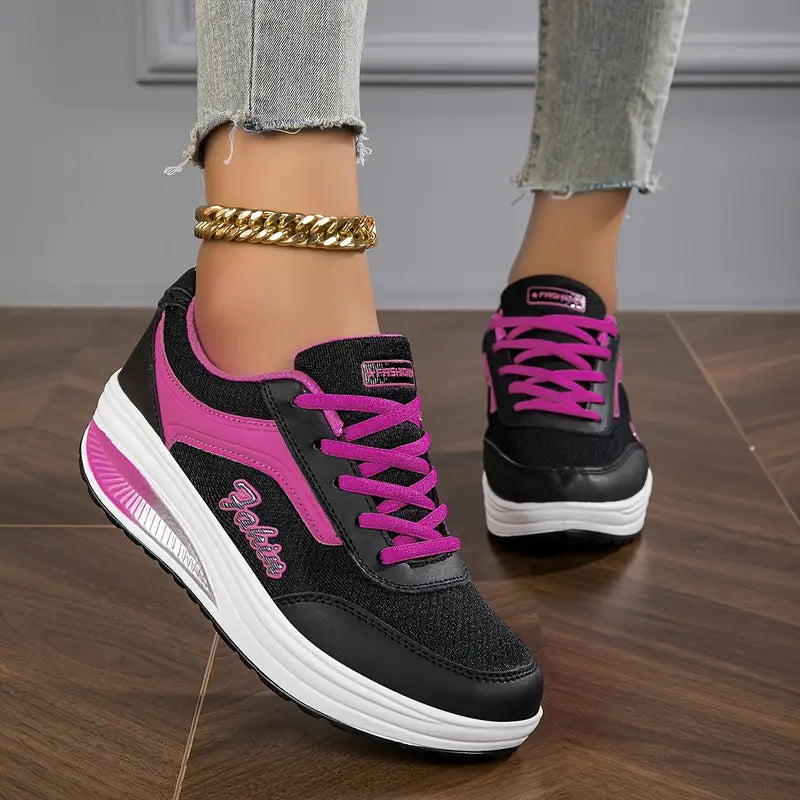 Sneakers da donna – Basse – Suola spessa e ammortizzata – Traspiranti – Allacciate