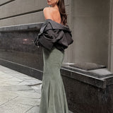 Gonna a sirena a vita alta in pile di volpe argentata vintage