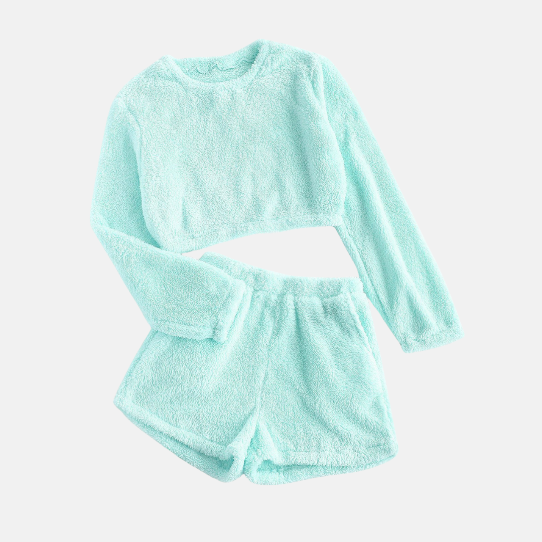 Completo da donna per il tempo libero – Top corto a maniche lunghe – Pantaloncini morbidi a vita alta