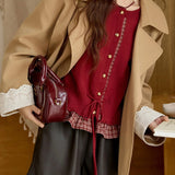 Cardigan patchwork scozzese con scollo a O