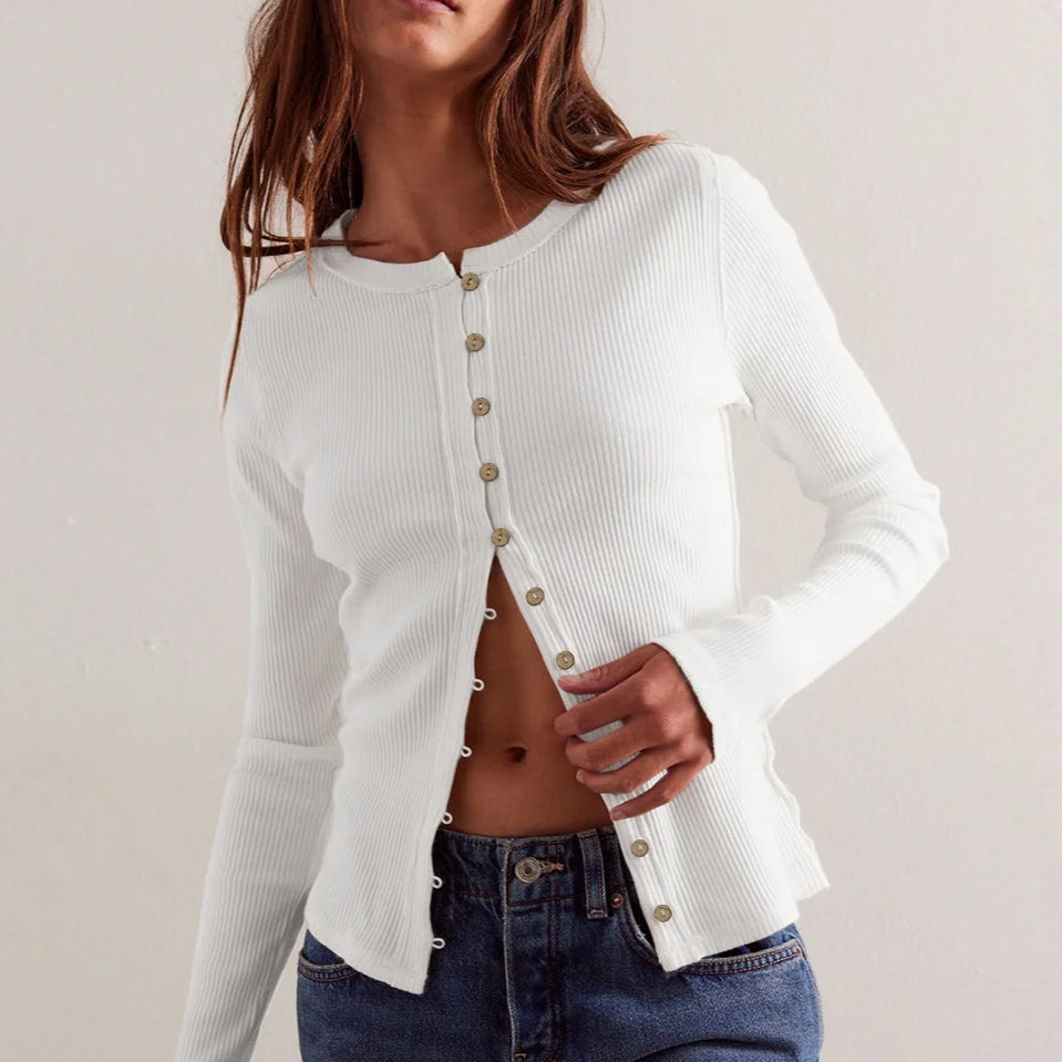 Cardigan a coste a maniche lunghe slim