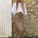 Gonna midi dritta vintage a vita alta con lacci