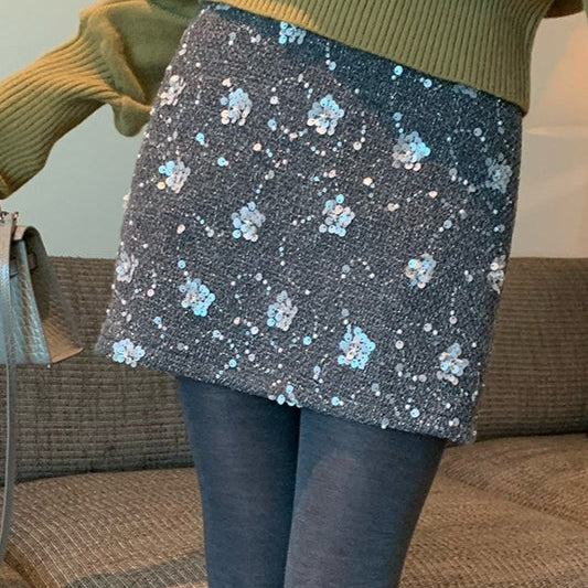 Gonna corta aderente a vita alta con ricami di paillettes