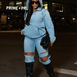 Felpa con cappuccio in denim lavato stile street