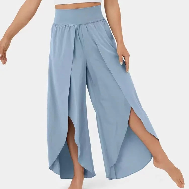 Pantaloni da yoga da donna – Vestibilità ampia e fluida – Vita alta – Spacco laterale – Tessuto traspirante