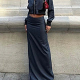 Completo da ufficio a due pezzi con cerniera blu e vita bassa