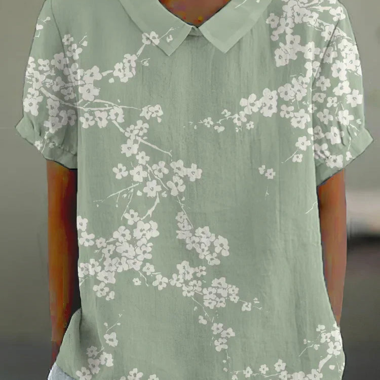 Camicetta da donna - Stampa floreale - Vestibilità ampia - Maniche corte - Colletto classico