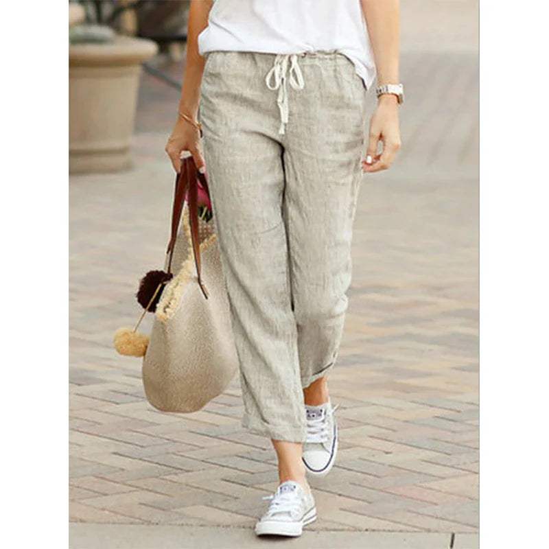 Pantaloni da donna - 100% lino - Vita regolabile - Taglio dritto - Comfort traspirante