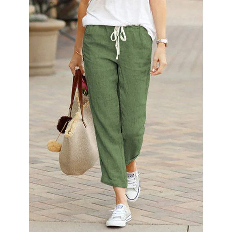 Pantaloni da donna - 100% lino - Vita regolabile - Taglio dritto - Comfort traspirante