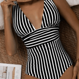 Costume da bagno a righe da donna senza schienale - Comodo ed elasticizzato