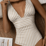 Costume da bagno a righe da donna senza schienale - Comodo ed elasticizzato