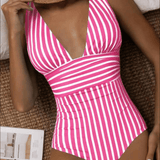 Costume da bagno a righe da donna senza schienale - Comodo ed elasticizzato