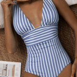 Costume da bagno a righe da donna senza schienale - Comodo ed elasticizzato
