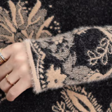 Abito in maglia da donna - Taglio medio - Maniche lunghe - Elegante motivo floreale