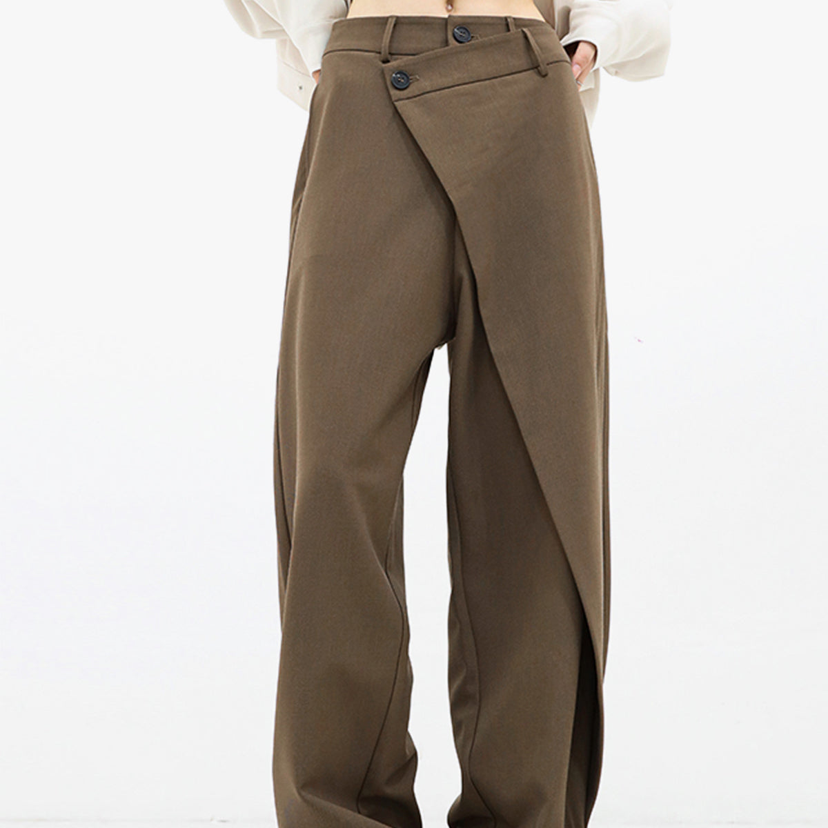 Pantaloni larghi da donna - Vita alta - Vestibilità ampia - Elegante design asimmetrico