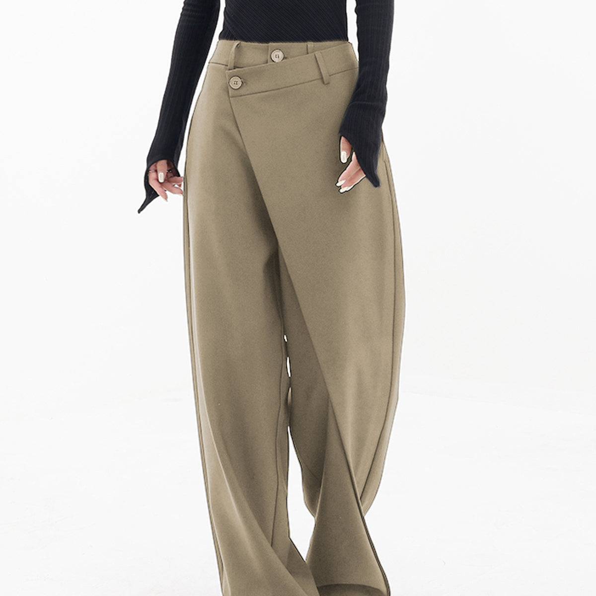 Pantaloni larghi da donna - Vita alta - Vestibilità ampia - Elegante design asimmetrico