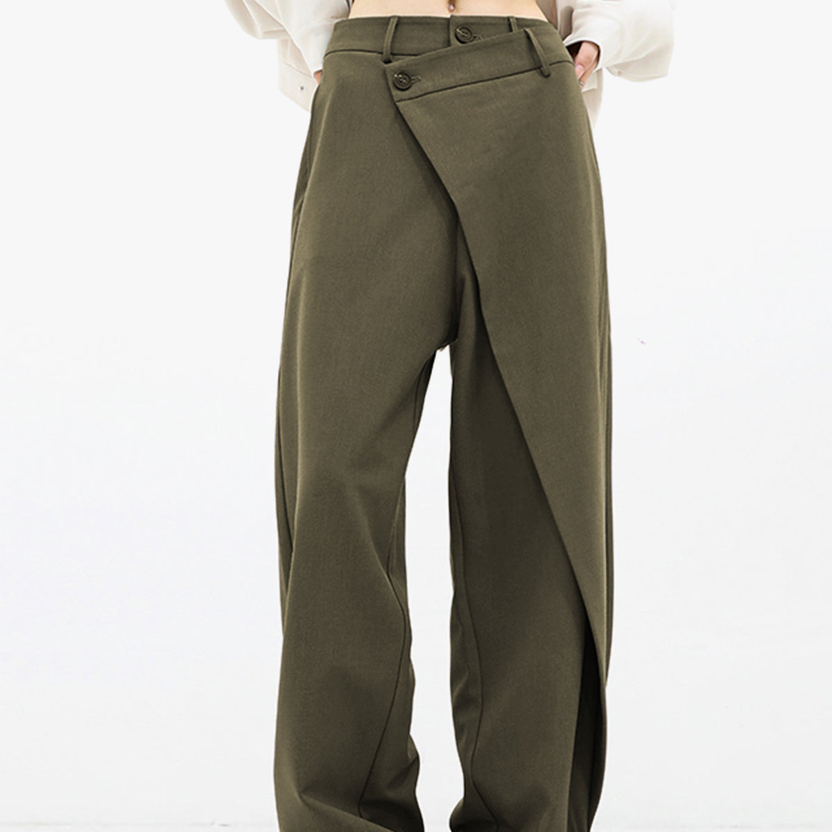 Pantaloni larghi da donna - Vita alta - Vestibilità ampia - Elegante design asimmetrico