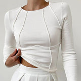 Top a maniche lunghe a coste moderno, elegante, comodo e sofisticato per donna