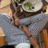 Pantaloni larghi da donna - Vita alta - Motivo a quadretti - Tessuto leggero e traspirante