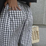 Pantaloni larghi da donna - Vita alta - Motivo a quadretti - Tessuto leggero e traspirante