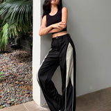 Pantaloni larghi patchwork alla moda con coulisse - Stile casual