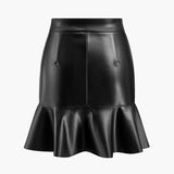 Gonna in pelle PU con chiusura a bottone a balza