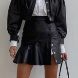 Gonna in pelle PU con chiusura a bottone a balza