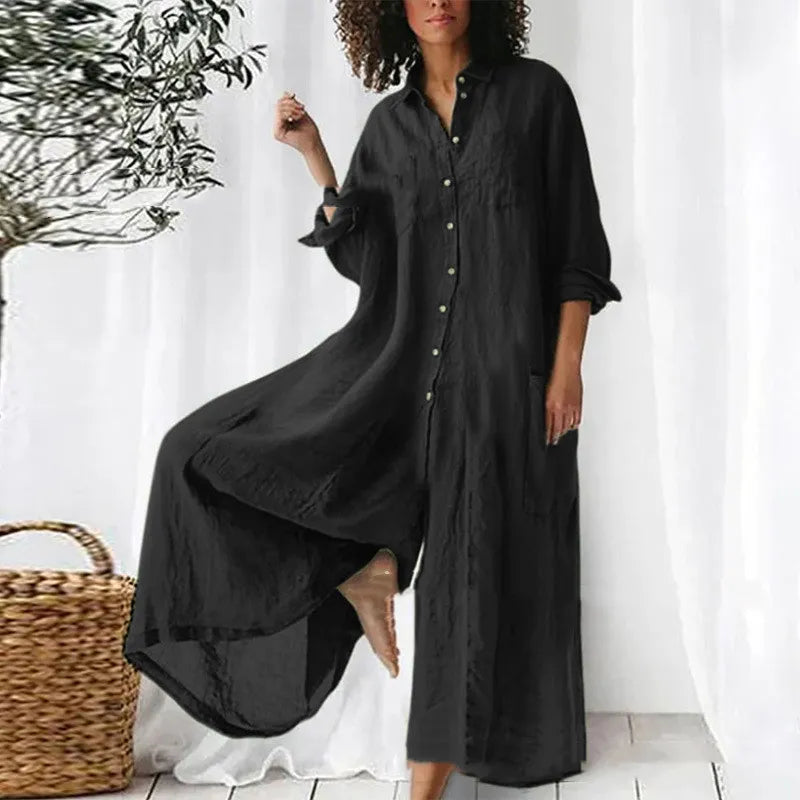 Tuta da donna – Vestibilità oversize – Tessuto traspirante – Lunga – Abbottonatura frontale con tasche
