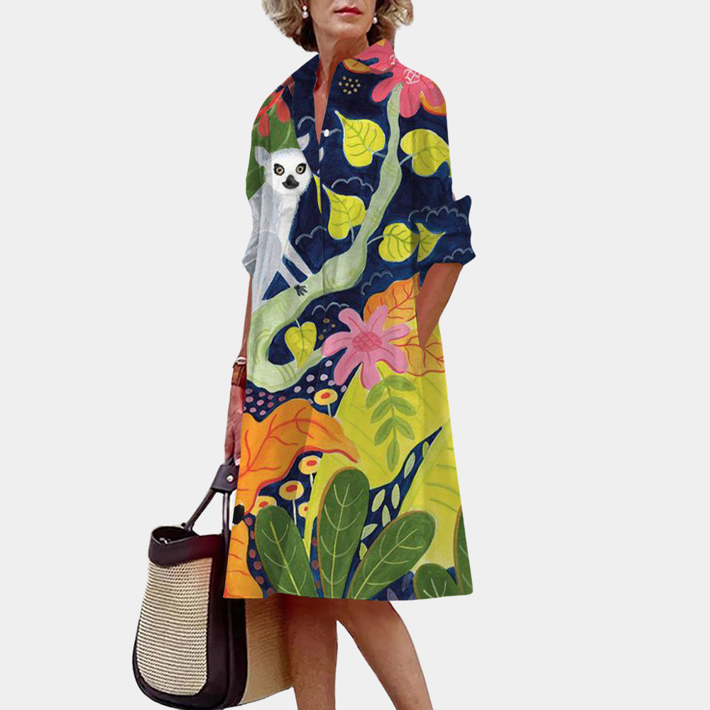 Abito camicia da donna - Vestibilità ampia - Colletto classico - Maniche a 3/4 - Tessuto leggero