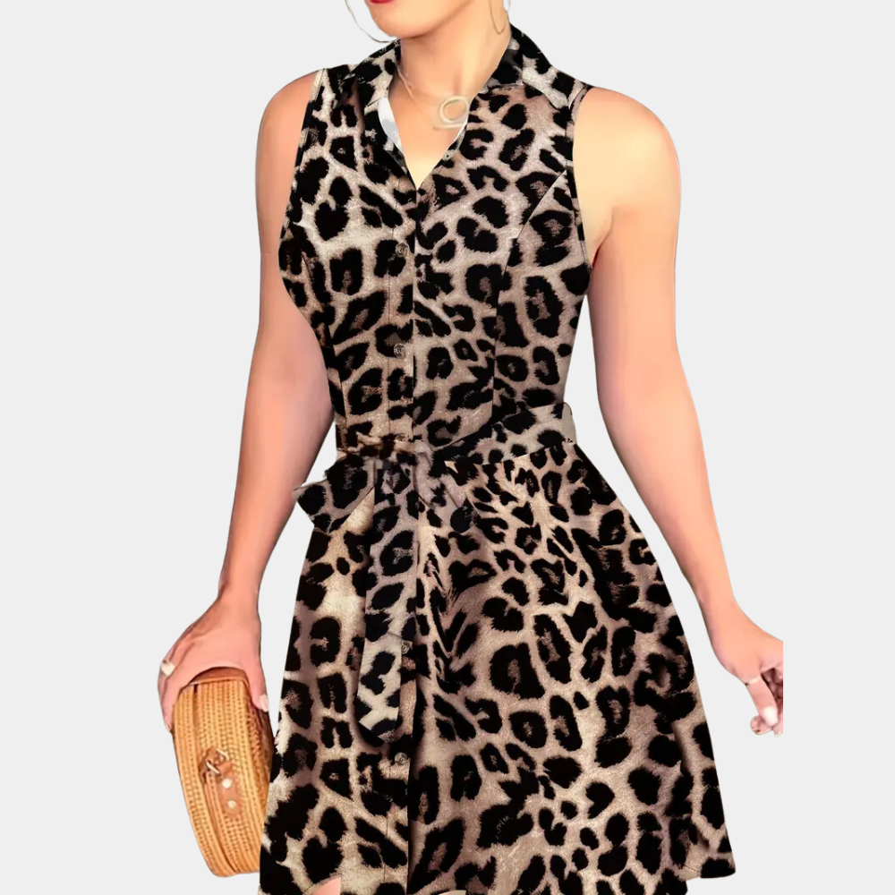 Abito camicia da donna - Senza maniche - Con bottoni - Cintura in vita - Stampa astratta