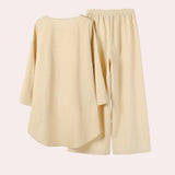 Completo da donna – Vestibilità rilassata – Pantaloni a gamba larga – Top asimmetrico – Tessuto lussuoso