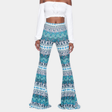 Pantaloni a zampa da donna - Vita alta - Stampa bohémien - Svasati e aderenti