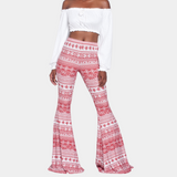 Pantaloni a zampa da donna - Vita alta - Stampa bohémien - Svasati e aderenti