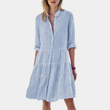 Abito camicia da donna - A righe - Con bottoni - Colletto classico - Maniche arrotolate - Vestibilità fluida