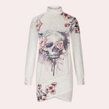 Abito in maglia da donna - Mini abito ampio - Collo alto - Maniche lunghe - Dettagli stampa leopardata