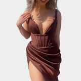 Abito da sera da donna - Scollatura profonda - Corsetto strutturato - Elegante spacco