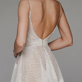 Abito da cocktail da donna - Scollo a V - Spalline sottili - Taglio midi svasato - Tessuto lucido