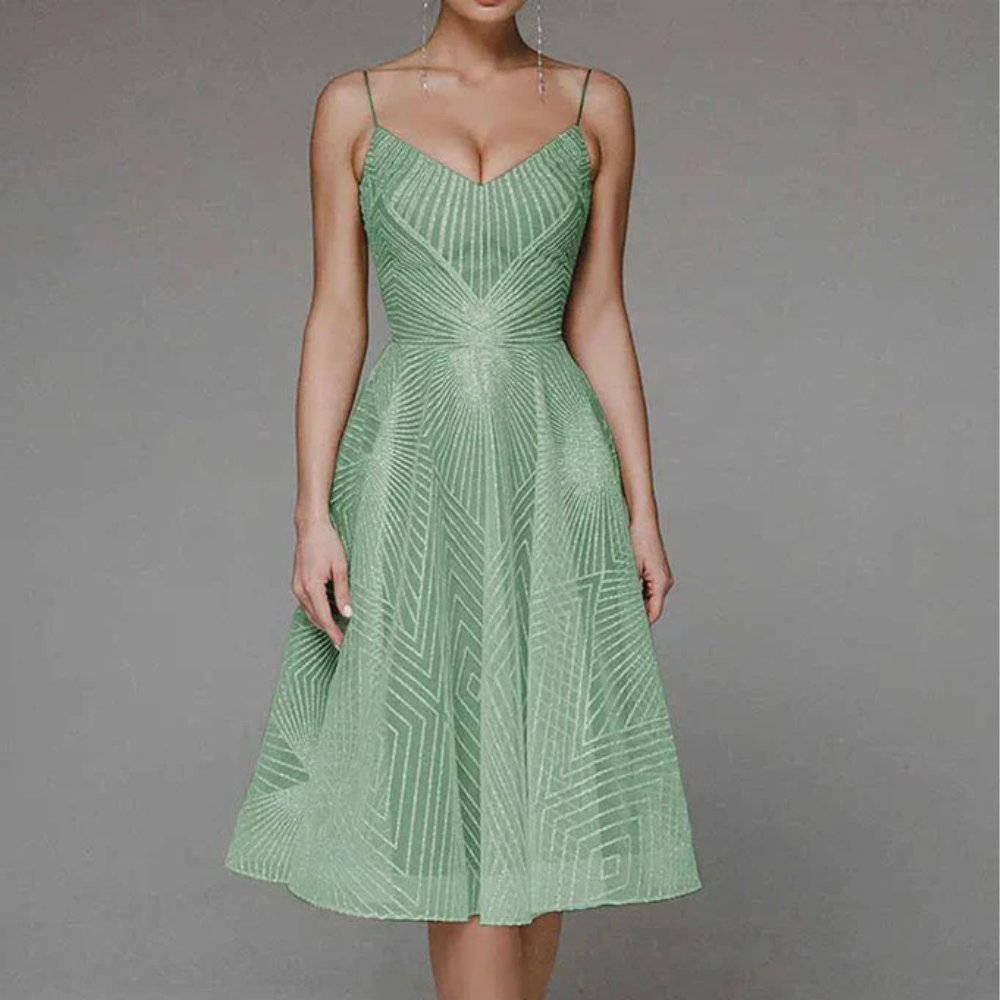 Abito da cocktail da donna – Scollo a cuore – Spalline sottili – Taglio svasato – Motivo geometrico